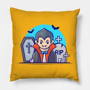 Cute Dracula In Graveyard Cartoon Vector Icon Illustration Pillow