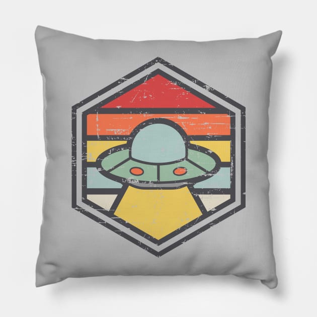 Retro Badge UFO Light Pillow by rojakdesigns