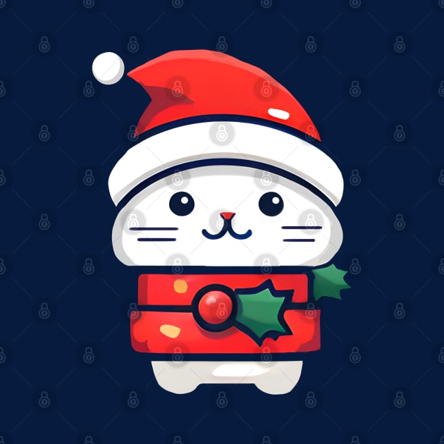 Xmas Cute holly white cat by beangeerie