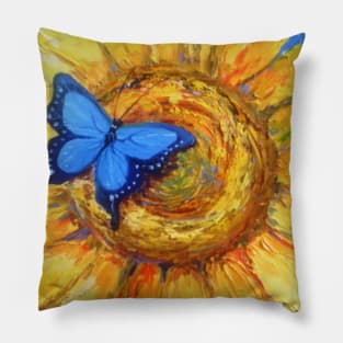 Butterfly on sunflower Pillow
