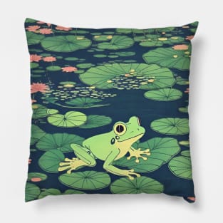 Vintage Cuban Tree Frog in the Lilypad Field Frog Lover Pillow