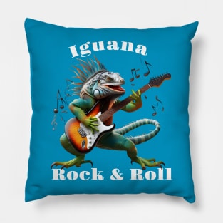 Rockstar Iguana in a Colorful Music Burst Pillow