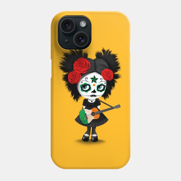 Sugar Skull Girl Playing Irish Flag Guitar Phone Case by jeffbartels