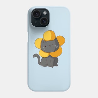 Gray cat flower illustration Phone Case