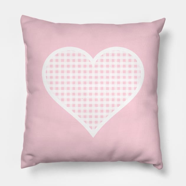 Millennial Pink and White Gingham Heart Pillow by bumblefuzzies