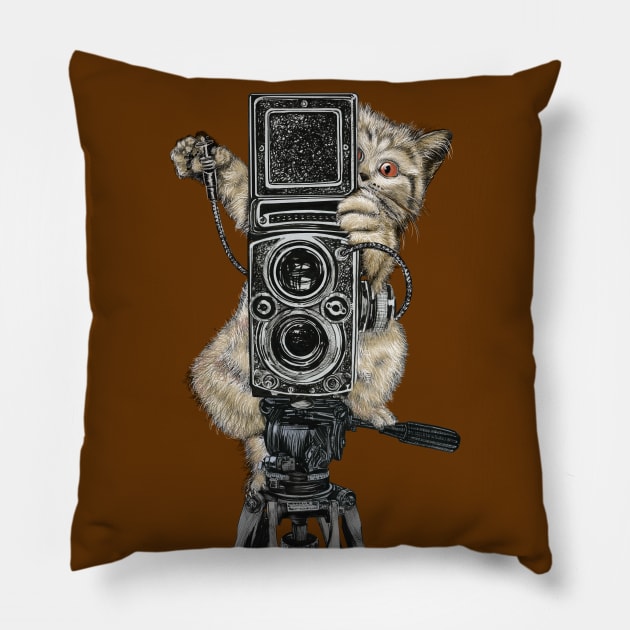 Catographer Cat Photographer Pillow by Dual Rogue
