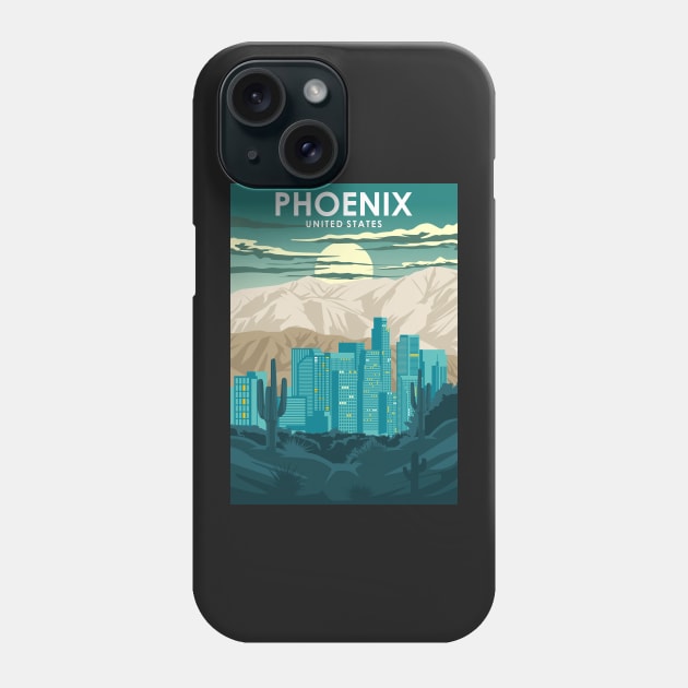 Phoenix Arizona United States Vintage Minimal Retro Travel Poster Phone Case by jornvanhezik