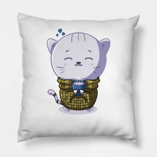 Kawaii cat and warm coffee Pillow