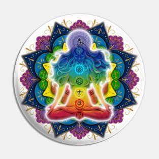 Mandala woman meditating chakras Pin