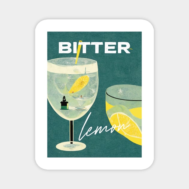 Bitter Lemon Retro Poster Lighthouse Bar Prints, Vintage Drinks, Recipe, Wall Art Magnet by BetterManufaktur