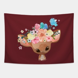 birds having nest deer head Tapestry