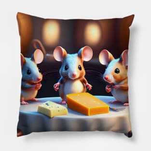 Mouse family at the dining table Pillow