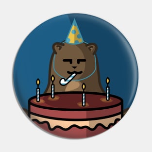 Adorable Bear Loving It's Birthday Cake Pin