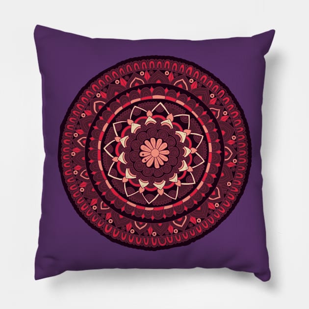 Pupple asian round mandala Pillow by ComPix