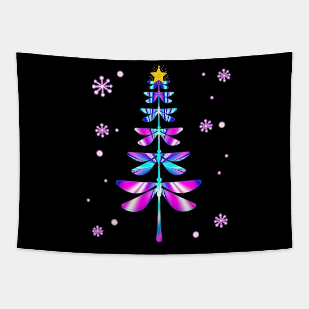 dragonfly christmas tree Tapestry by Ghani Store