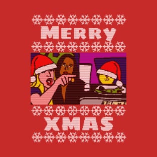 Woman Yelling Merry Xmas at Christmas Santa Cat T-Shirt