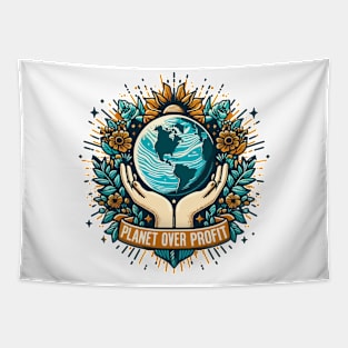 Planet Over Profit Love Your Mother Earth Nature Planet Cute Environmentalist Tapestry