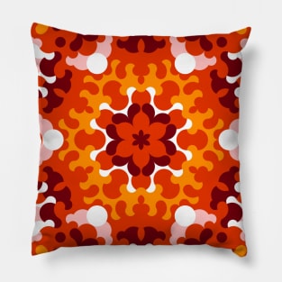 Retro Mandala Flower Orange White and Yellow Pillow