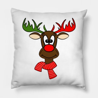 Red And Green Cute Christmas Reindeer Pillow