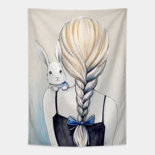 Drawing White Rabbit and Girl Tapestry