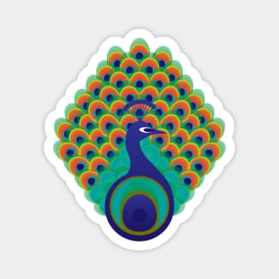 Peacock - stylized bird on deep blue background Magnet