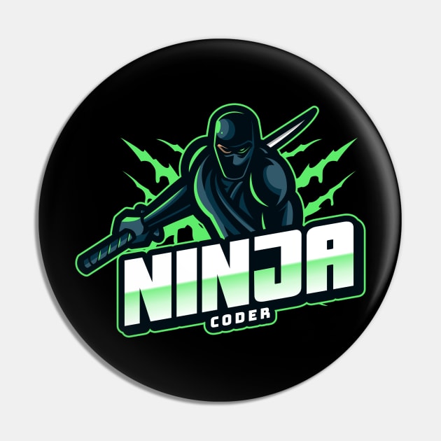 Ninja Coder Green Pin by Cyber Club Tees