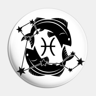 Pisces - Zodiac Astrology Symbol with Constellation and Fish Design (Symbol Only - Black on White Variant) Pin