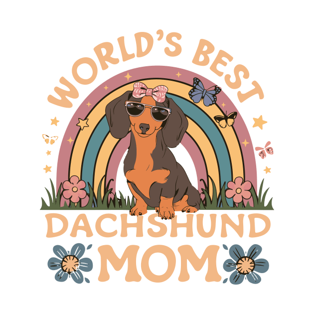 Worlds Best Dachshund Mom Colorful Rainbow and Flowers Theme by Indigo Lake