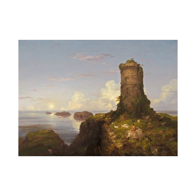 Italian Coast Scene with Ruined Tower by Thomas Cole by Classic Art Stall