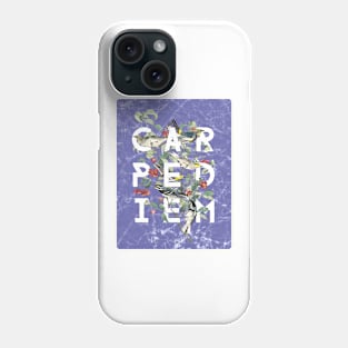 Carpe Diem - Modern Typography with Vintage Birds in Periwinkle Phone Case