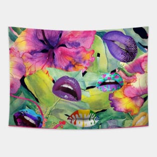 Tropical Lips Collage Tapestry