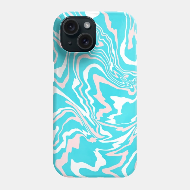 Turquoise and Peach Digital Paint Pour Phone Case by LozzieElizaDesigns