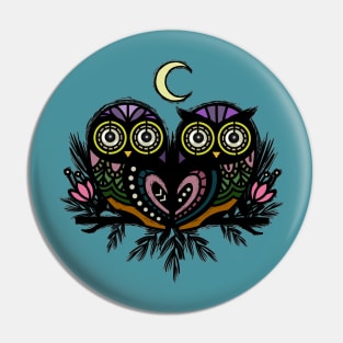 A Perfect Pair Of Midnight Moonlit Owls Pin