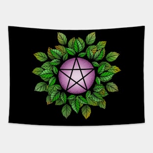 Leafy Pink Pentagram T-Shirt Tapestry