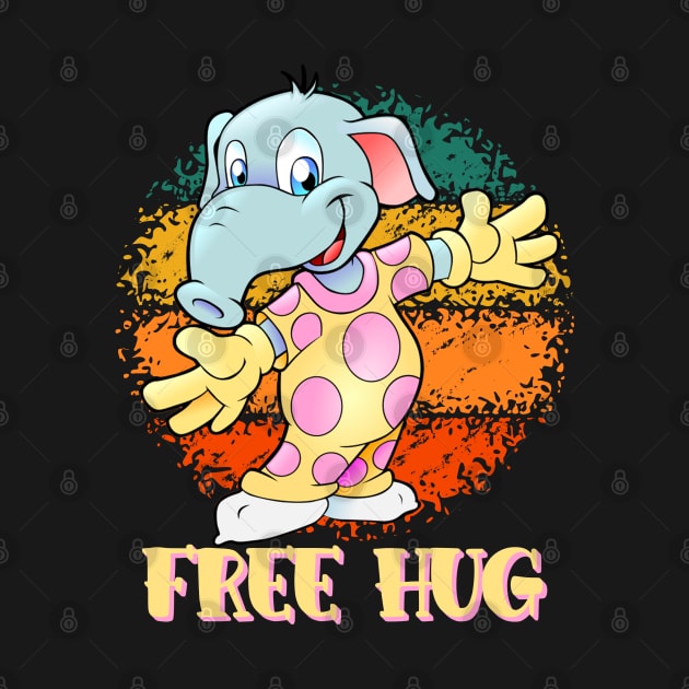 Free Hug Baby Elephant In Yellow Pajamas Pink Polka Dots by CharJens