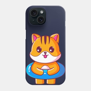 Cute cat with swimming ring summer vacation Phone Case