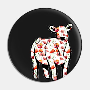 Watercolor Poppy Floral Cow Silhouette  - NOT FOR RESALE WITHOUT PERMISSION Pin