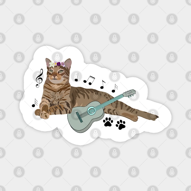 Cat Play Guitar Magnet by smoochugs