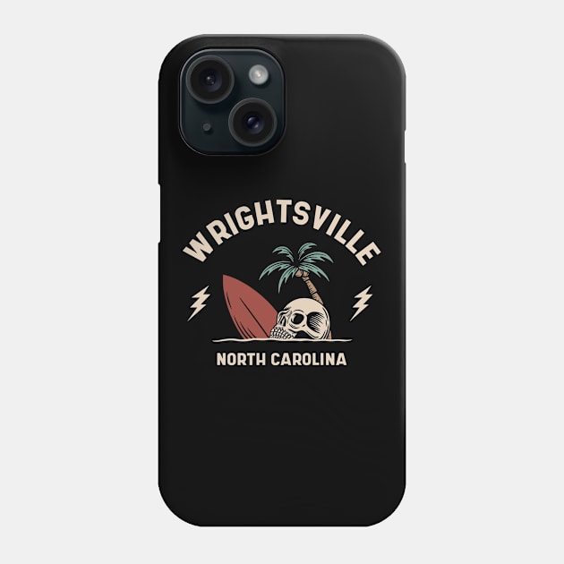 Vintage Surfing Wrightsville North Carolina // Retro Surf Skull Phone Case by Now Boarding