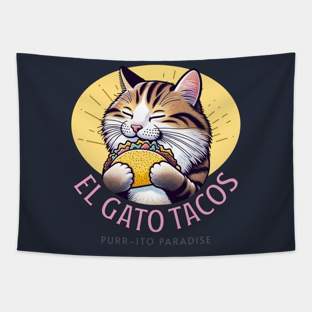 El Gato Tacos - Purr-ito Paradise Tapestry by Conversion Threads