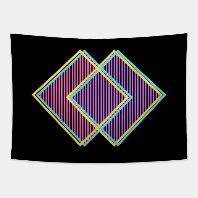 Techno Retro 80s - Striped Diamonds - Techno Abstract Geometrical Shapes Tapestry by mareescatharsis