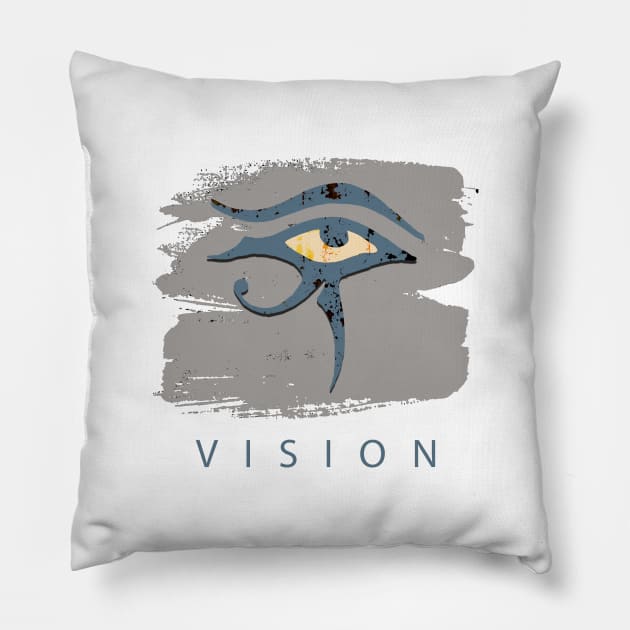 Eye of Horus - Vision Grey & Blue Pillow by Whites Designs