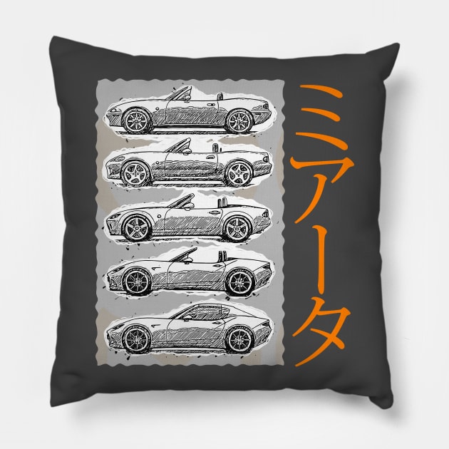 Miata Generations Pillow by FurryBallBunny