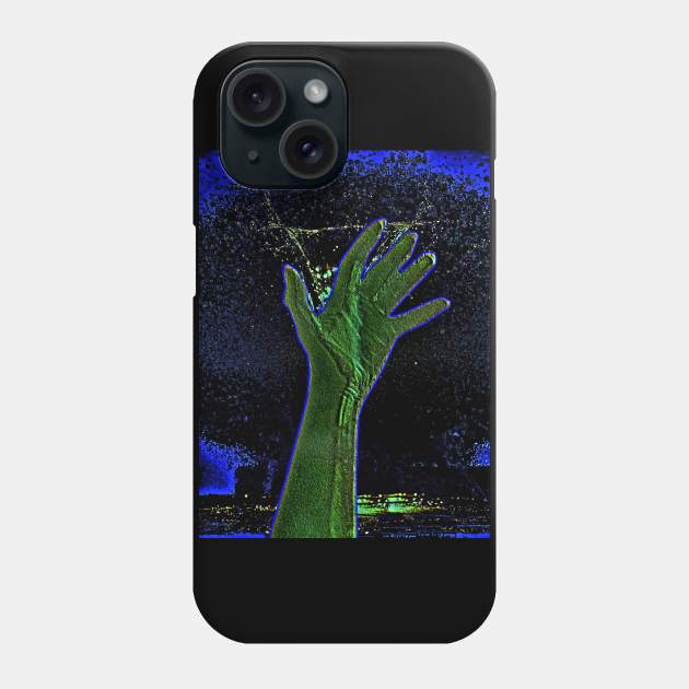 Digital collage and special processing. Hand reaching stars. Monster or great friend. Blue and green, very psychedelic. Phone Case by 234TeeUser234