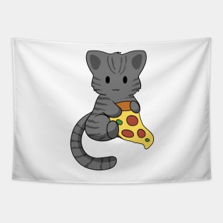 Grey Tabby Cat with Pizza Tapestry