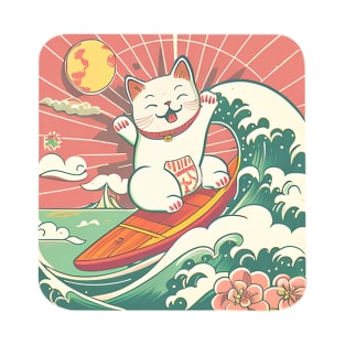 Lucky Cat Retro Surf Neko T-Shirt