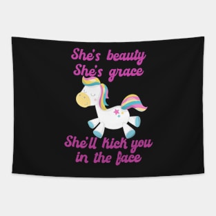 She's Beauty She's Grace She'll Kick You in the Face Funny Horse Tapestry