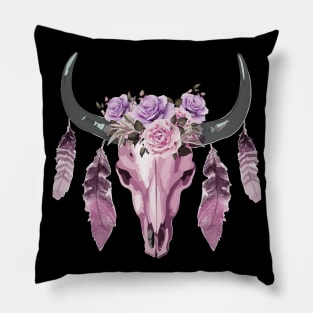 skull cow boho style Cyclamen Pillow