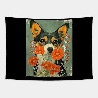 Welsh Corgi  dog Flowers Photo Art Design For Dog Onwer Tapestry