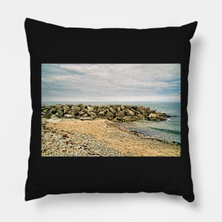 Coastal Scenery - Sandy Beach, Rocks, Pebbles and Ocean. Pillow